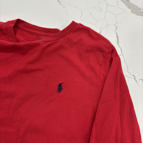 Polo Ralph Lauren Long Sleeve Shirt Boys Size Medium (10-12) Red Basic - Picture 3 of 3